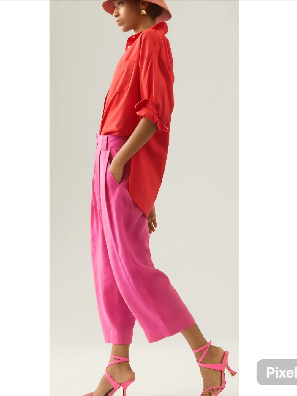 Anthropologie Cropped Pleated Trousers in Pink Size 12 - Picture 2 of 4
